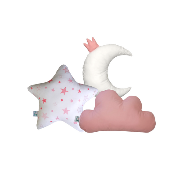 Set Tres Cojines Estrella Nube Rosa y luna c corona 100 Algod n