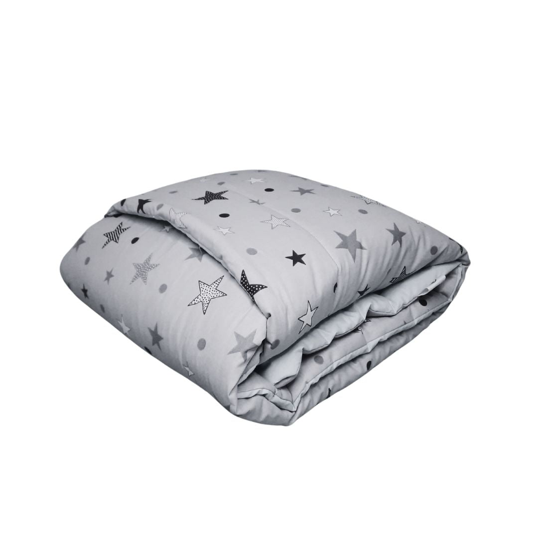Cobertor Acolchado Reversible Gris estrellas grises/ Blanco