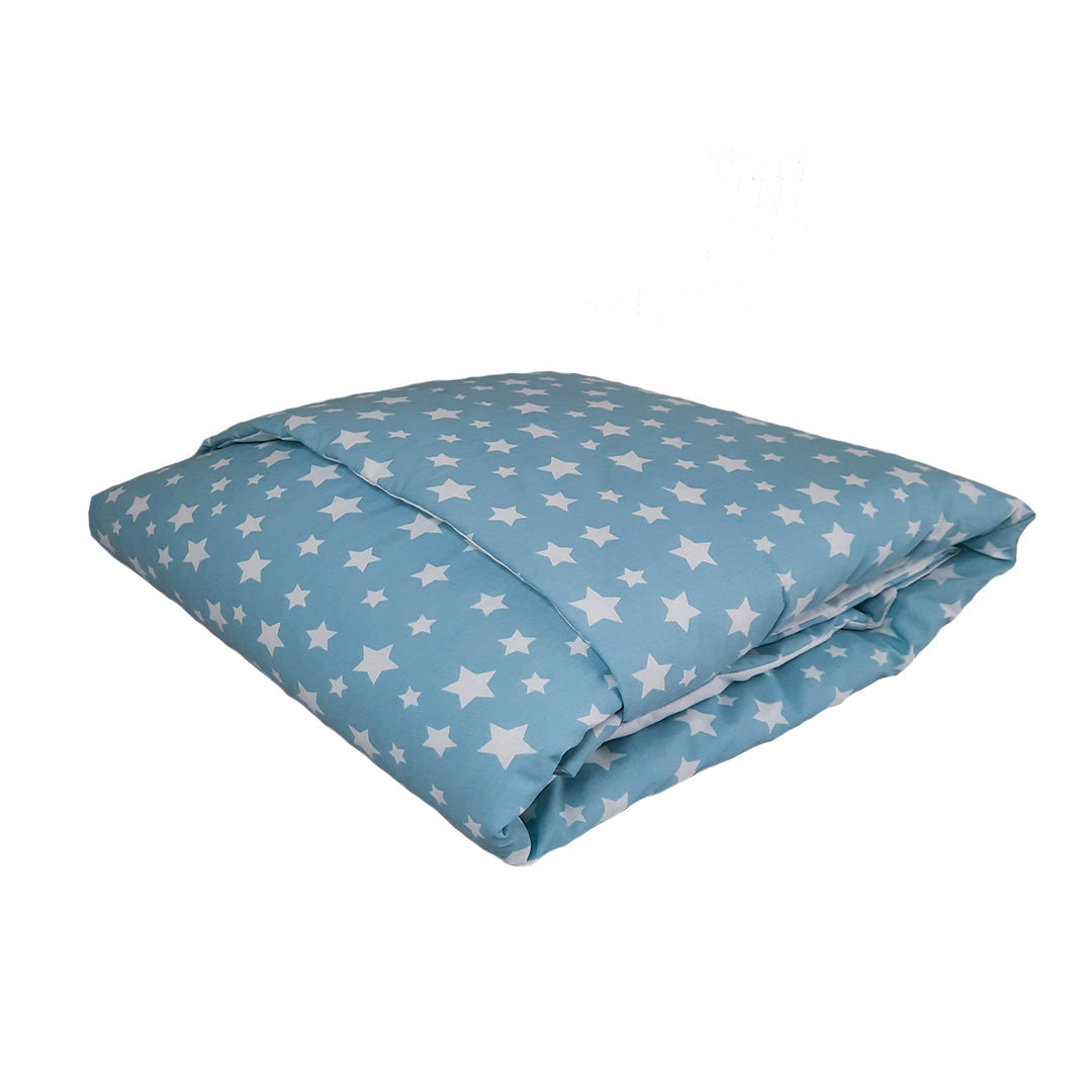 Cobertor Acolchado Reversible Celeste estrellas blancas/Blanco littledreams.cl