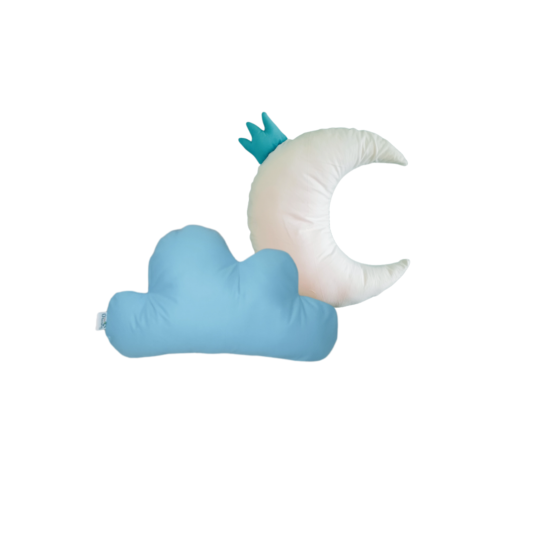 Set Dos Cojines Nube Azul y Luna c/corona littledreams.cl