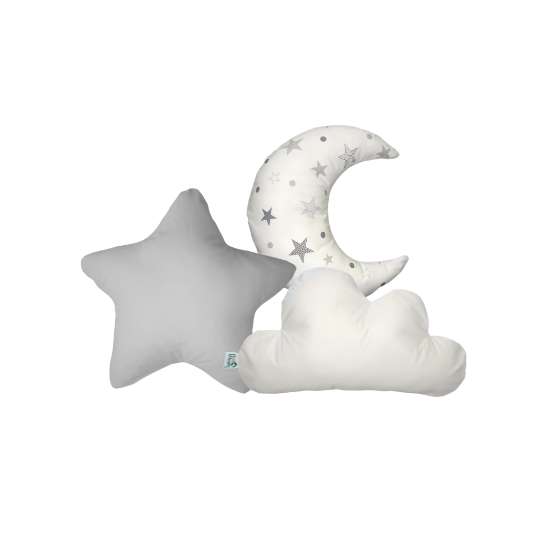 Set Tres Cojines Estrella Gris, Nube Blanca y Luna littledreams.cl